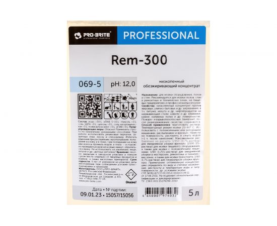 Универсальное щелочное моющее средство PRO-BRITE REM-300 5 л, низкопенное, концентрат 069-5 605253 – изображение 3
