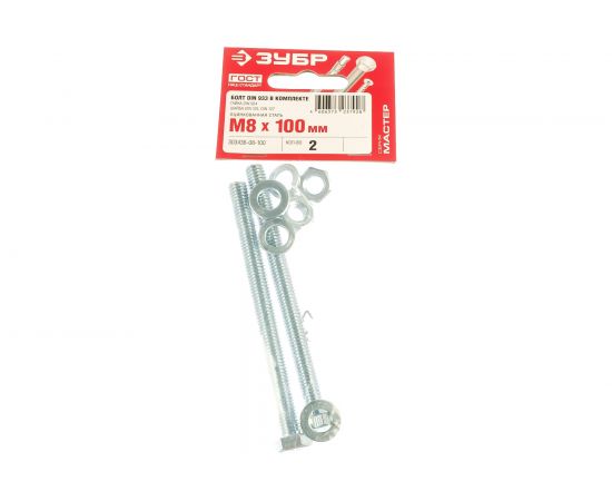 Болт с шестигранной головкой в комплекте с гайкой, шайбой, шайбой пружинной, ЗУБР, МАСТЕР, 303436-08-100 – изображение 4