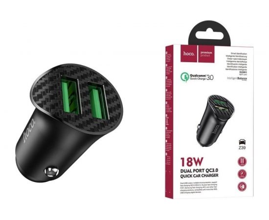 Автомобильная зарядка Hoco Z39 QC3.0, два порта USB, 18 Вт, черный 796498 – изображение 4