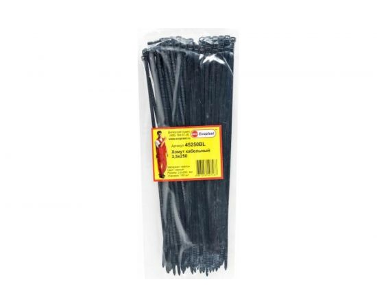 Кабельные хомуты Экопласт 3, 5 х 250 мм, цвет черный, 100 шт 45250BL 