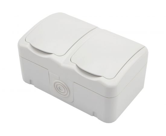 Двойная накладная розетка KRANZ горизонтальный блок с/з IP54 16А белая KR-78-0606 