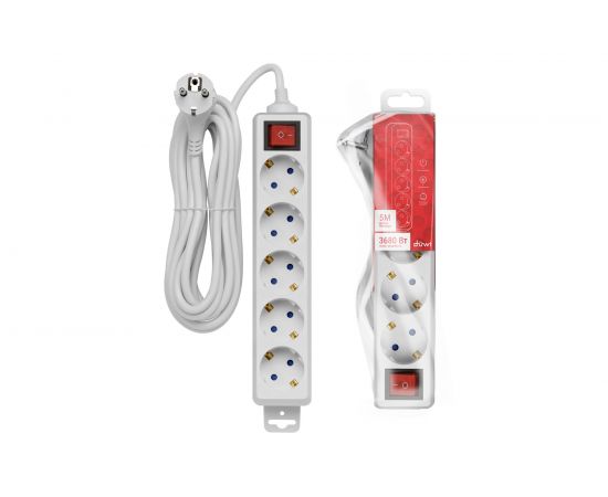Удлинитель с заземлением duwi с выкл. Supraline 5 розеток, 5 метров, 3х1,5мм2, 3680 Вт, 16А, 32063 0 