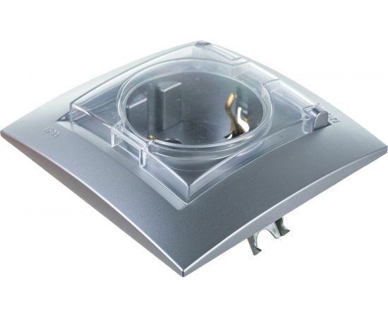 Розетка Simon с заземлением, Schuko, со шторками, с крышкой, IP44, 16А, 250В, алюминий 1590450-033 – изображение 3