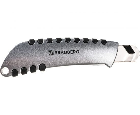 Канцелярский нож BRAUBERG Metallic 18 мм роликовый фиксатор резиновые вставки металл 237159 – изображение 3