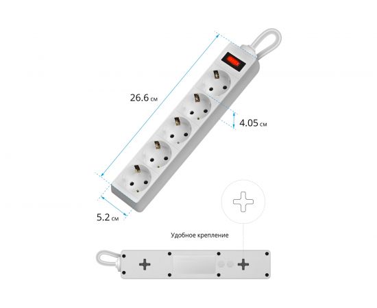 Сетевой фильтр Defender ES1.8 1,8 м, белый, 5 розеток 99481 – изображение 5