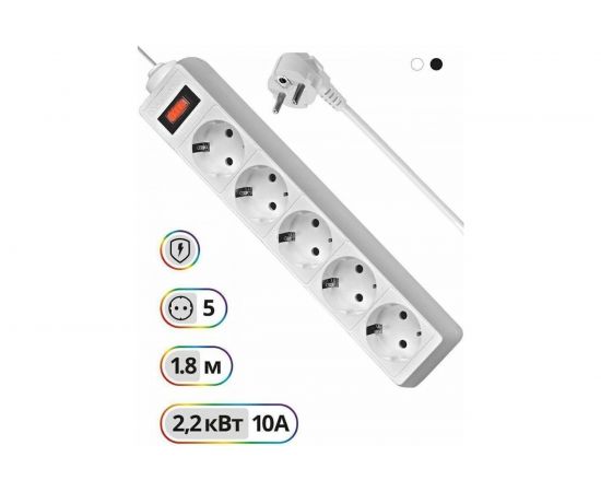 Сетевой фильтр Defender ES1.8 1,8 м, белый, 5 розеток 99481 – изображение 6