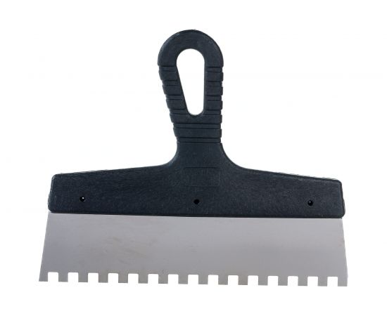 Шпатель из нержавеющей стали, 250 мм, зуб 8x8 мм, пластмассовая ручка СИБРТЕХ 85474 