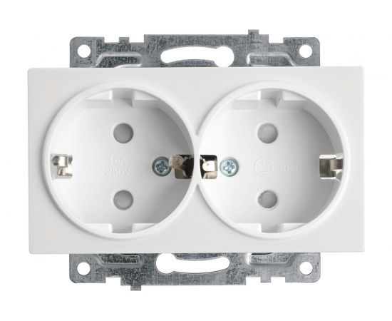 2-местная розетка STEKKER с защитной шторкой механизм с заземлением, 16А, Катрин, GLS16-7114-01, белый 39574 