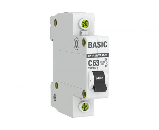 Автоматический выключатель EKF Basic ВА 47-29, 1P, 63А, C, 4,5кА, SQ mcb4729-1-63C 
