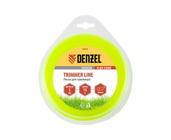 Леска для триммера круглая 3 мм х 15 м блистер FLEX CORD DENZEL 96109 
