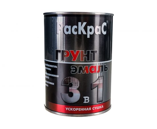 Грунт-эмаль РасКрас 3 в 1, серая, банка 0,9 кг 4690417021086 
