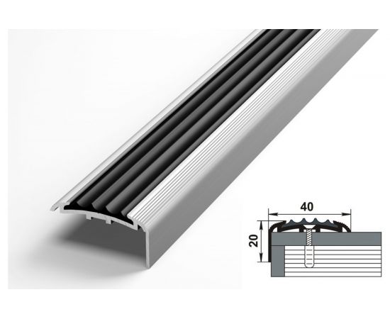 Порог угловой алюминиевый (40х20 мм; 1.8 м; без покрытия; черная резинка) Лука УТ000023682 – изображение 2