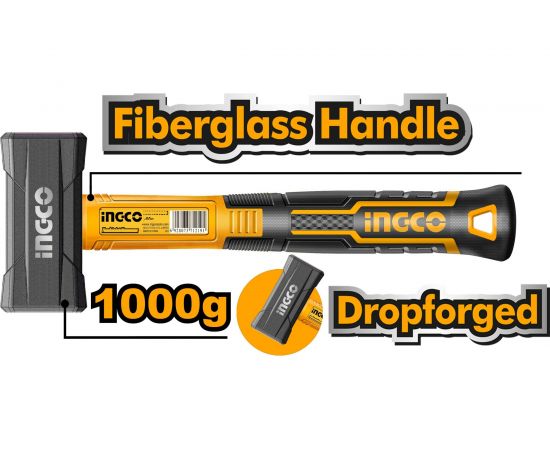 Кувалда INGCO с фибергласовой рукояткой, 1кг HSTH81802 – изображение 2