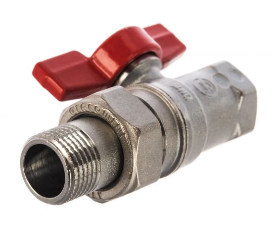 Шаровой кран Giacomini R259D 1/2, 1/2, ВН, ручка-бабочка красная, хром, с разъемным соединением R259X003 – изображение 2