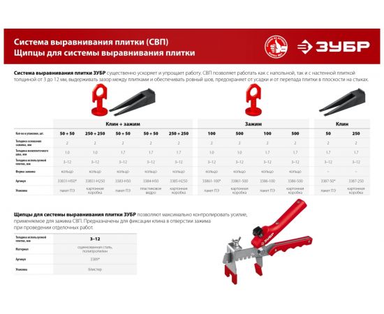 СВП комплект система выравнивания плитки ЗУБР в коробке 500 шт 33851-H250 – изображение 3
