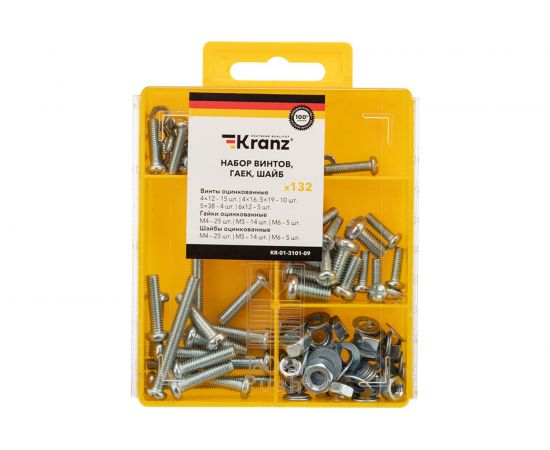 Набор винтов, гаек и шайб kranz 132 шт. KR-01-3101-09 – изображение 3