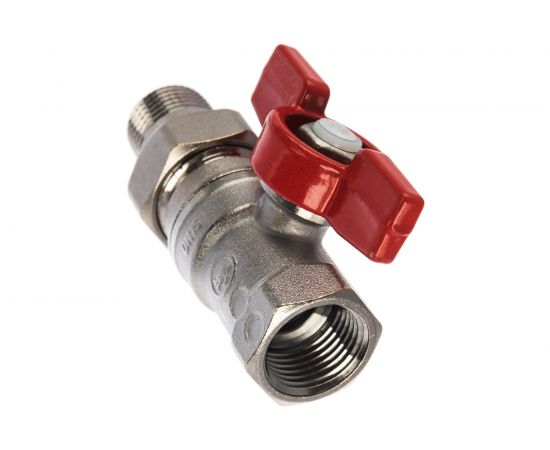 Шаровой кран Giacomini R259D 1/2, 1/2, ВН, ручка-бабочка красная, хром, с разъемным соединением R259X003 – изображение 3