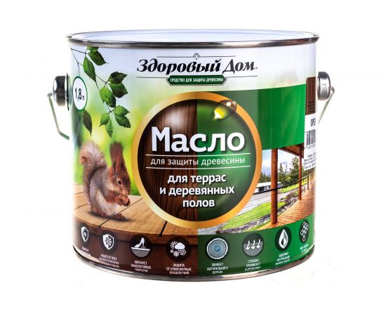 Масло для террас и деревянных полов Здоровый Дом орех 1,8 л Лк-00009554 