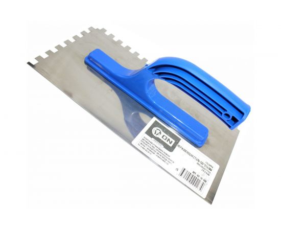 Гладилка ON нержавеющая сталь, 130x270мм, пластик ручка, зуб 10x10 мм 02-16-110 