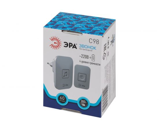 Дверной звонок ЭРА C98 беспроводной, от сети, белый, 60 мелодий Б0054089 – изображение 2
