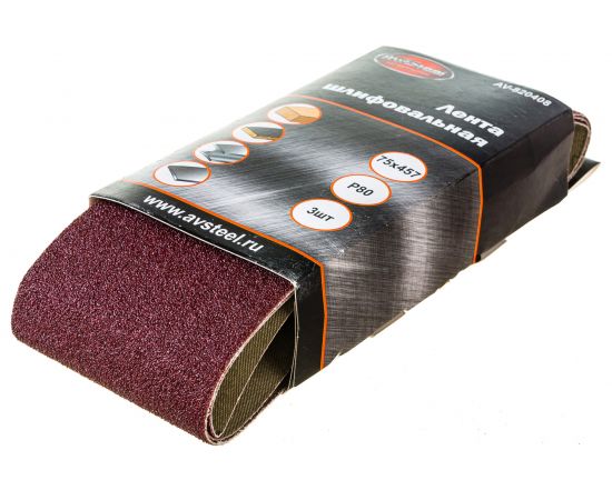 Лента шлифовальная (3 шт; 75х457 мм; Р80) AV Steel AV-820408 – изображение 2