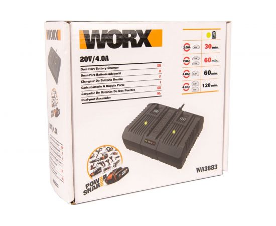 Двойное зарядное устройство WORX WA3883, 20В, 2*2A – изображение 4