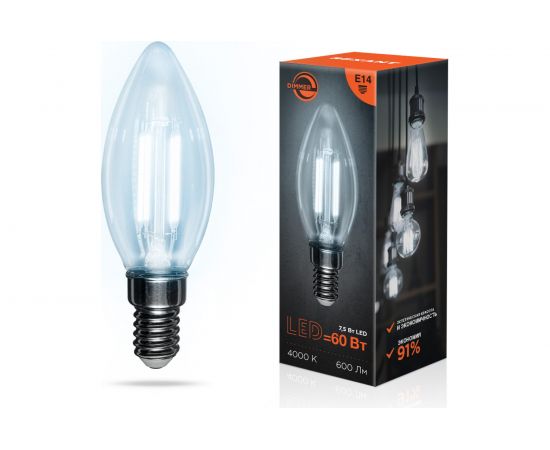 Филаментная диммируемая лампа REXANT Свеча CN35 7.5 Вт 4000K E14 604-088 – изображение 4