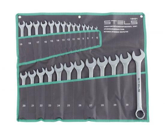 Набор комбинированных ключей 11841 мм 26 шт CrV, матовый хром STELS 15431 