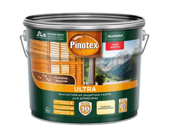 Влагостойкая защитная лазурь для древесины PINOTEX ULTRA NW (база под колеровку; 9 л) 5353439 