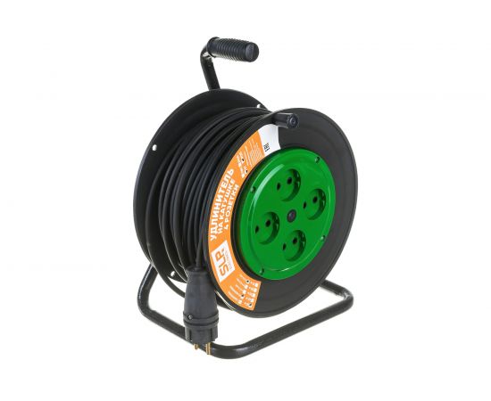 Электрический удлинитель на катушке SVET 50м/4 розетки без заземления (КГ 2x2,5), 16А УХ-16-4-50-К КГ 2x2,5 EV0451-5324 – изображение 2
