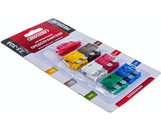 Флажковый предохранитель SKYWAY MEDIUM набор 12шт 7,5-30А с пинцетом блистер S09302004 – изображение 2