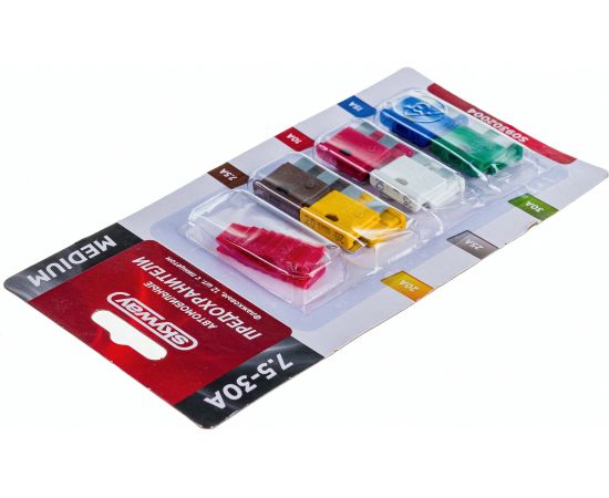 Флажковый предохранитель SKYWAY MEDIUM набор 12шт 7,5-30А с пинцетом блистер S09302004 – изображение 3