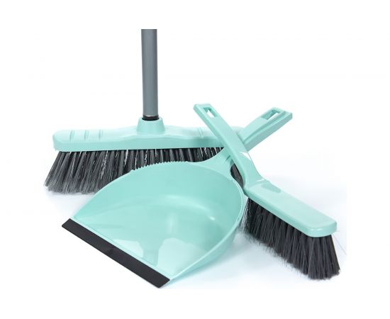 Набор для сухой уборки InLoran совок+щетка+метла, щетка с длинной ручкой 110см, мятный MSO-108TF – изображение 3