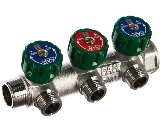 Регулирующий коллектор FAR 3/4 ВР-НР с 3 отв. 1/2 НР межосев. 45 мм, плск.упл FK 3822 3412TP 