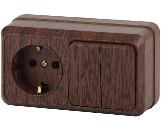 Двойной горизонтальный блок: розетка+выключатель Intro 270210 10-16А 250В, IP20, ОУ, Quadro Б0036155 