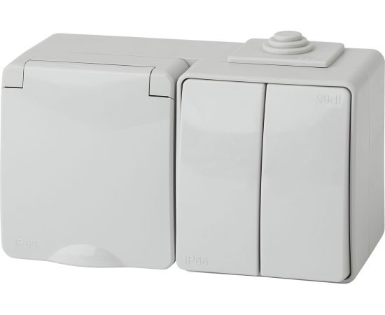 Блок: розетка + горизонтальный двойной выключатель ЭРА 11760203 IP65, 16A, 250В, ОУ, Б0035994 