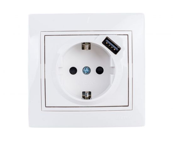 Розетка Lezard MIRA с заземлением + USB разъём, белый 701-0202-181 