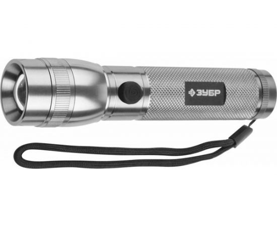 Фонарь Зубр ""ЭКСПЕРТ"", ручной, алюминиевый корпус, линза, светодиод, регулируемое фокусное расстояние, металлик, 3AAA, 3Вт 56202-S 