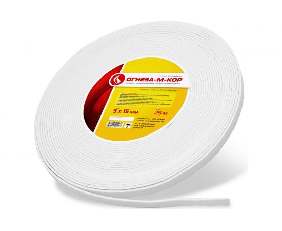Негорючий уплотнитель Огнеза М-КОР 3х15 мм, рулон 25 пог.м. 106719 