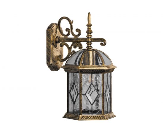 Садово-парковый светильник, шестигранный на стену вниз 60W E27 230V, черное золото Feron PL131 11335 