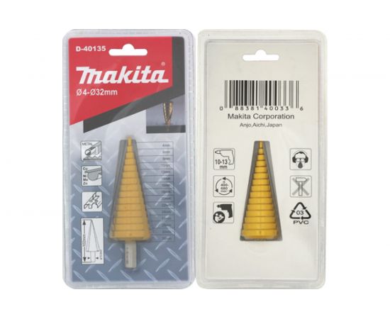 Сверло ступенчатое по металлу (15 ступеней, 4-32 мм; HSS) Makita D-40135 – изображение 3