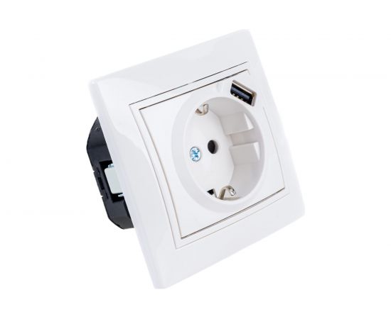 Розетка Lezard MIRA с заземлением + USB разъём, белый 701-0202-181 – изображение 4