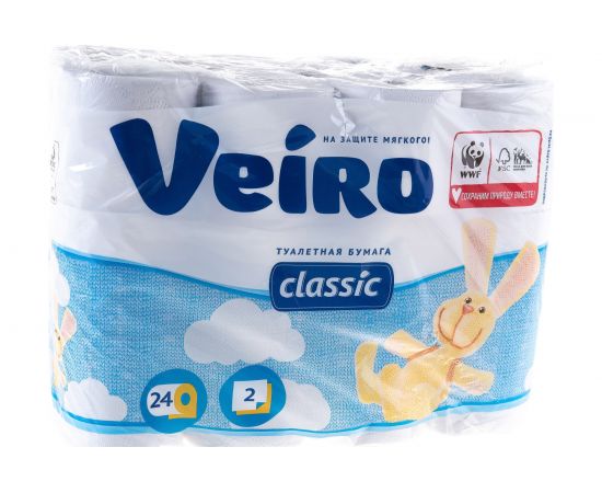 Бумага туалетная бытовая VEIRO Classic спайка 24 шт, 2-х слойная, белая 5с224 127072 