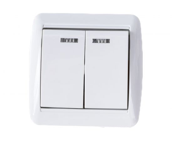 2-клавишный выключатель TDM открытой установки с подсветкой IP44 10А белый "Селигер" SQ1818-0004 