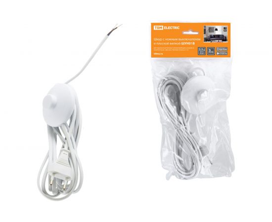 Шнур с ножным выключателем и плоской вилкой TDM ШУН01В ШВВП 2х0,75мм2 3,5м. белый SQ1305-0061 