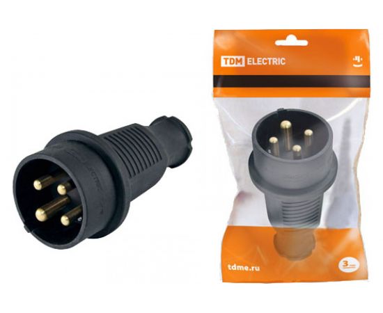 Прямая вилка TDM 3Р+РЕ, 32А, 380В, каучук, IP44 SQ0612-0006 