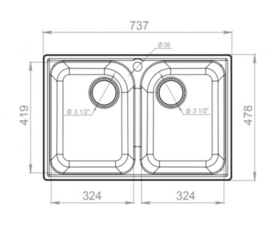 Мойка GRANFEST QUARZ 2 чаши, 740х480 мм, бежевый 15 бежевый – изображение 3