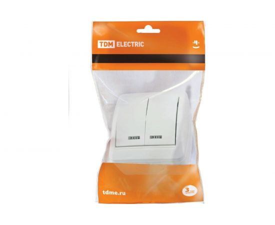 2-клавишный выключатель TDM открытой установки с подсветкой IP44 10А белый "Селигер" SQ1818-0004 – изображение 3