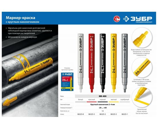 Маркер-краска ЗУБР Профессионал МК-400 жёлтый, 2-4 мм 06325-5 – изображение 6