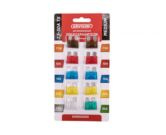 Предохранитель SKYWAY MEDIUM, флажковый, 10 шт., 7,5-30А, блистер S09302005 